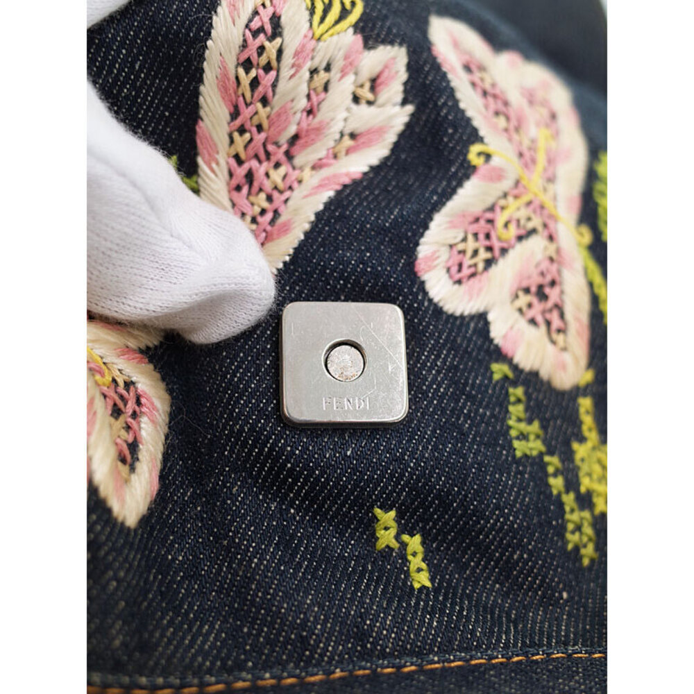 Fendi Shoulder Denim Semi Bag Bucket Flower Mamma - Picture 8 of 9